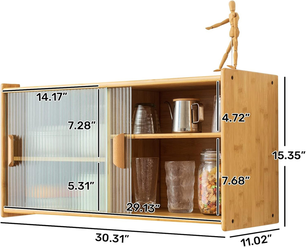 Bamboo Wall-Mounted Kitchen Pantry Cabinet with 2 Doors for Storage