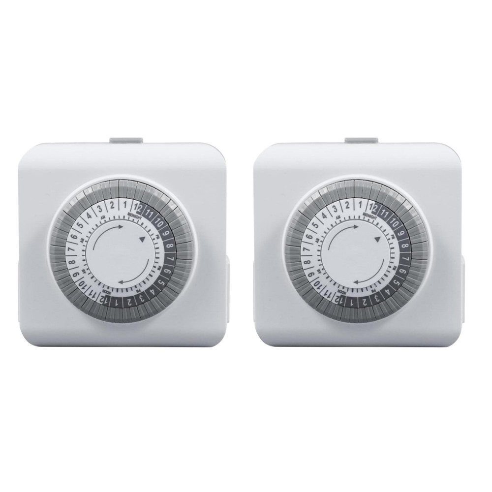 2 Pack 110-125V 3-Pin Timer Switch For Home Lighting 24-Hour Programmable Plug