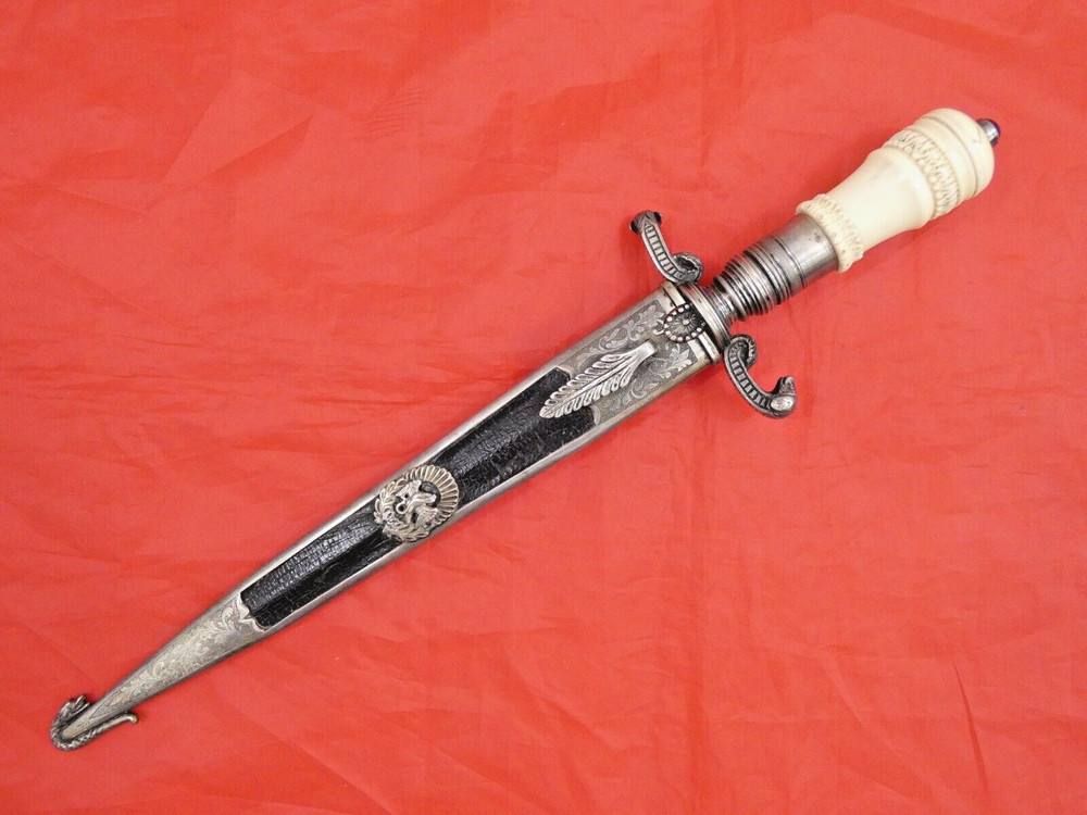 FINE ANTIQUE SILVER DAGGER GENUINE RUBY MEXICAN EAGLE General Porfirio Diaz Era