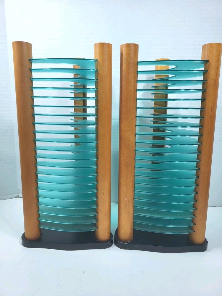 2 Rare Atlantic Turquoise 20 CD Storage Hold Towers Stackable Triangle