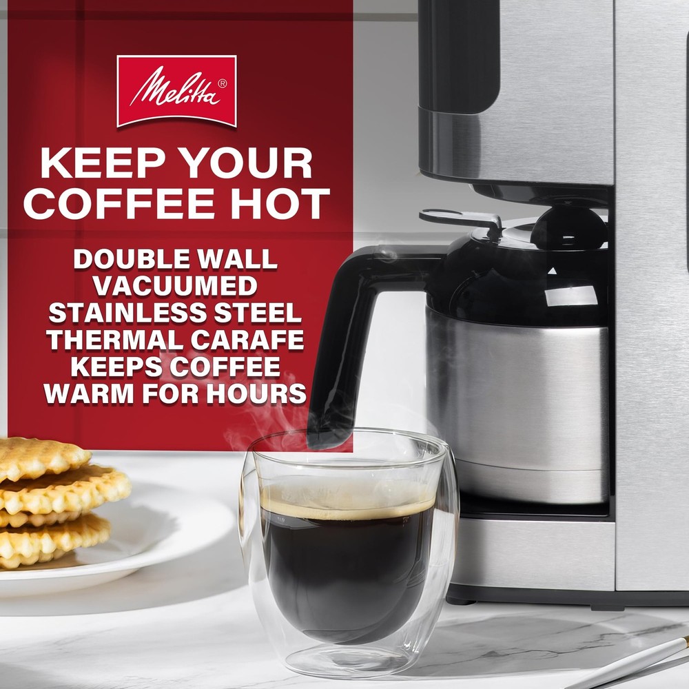 Melitta Aroma Tocco Glass Drip Coffee Maker Programmable 10 Cup Black Silver
