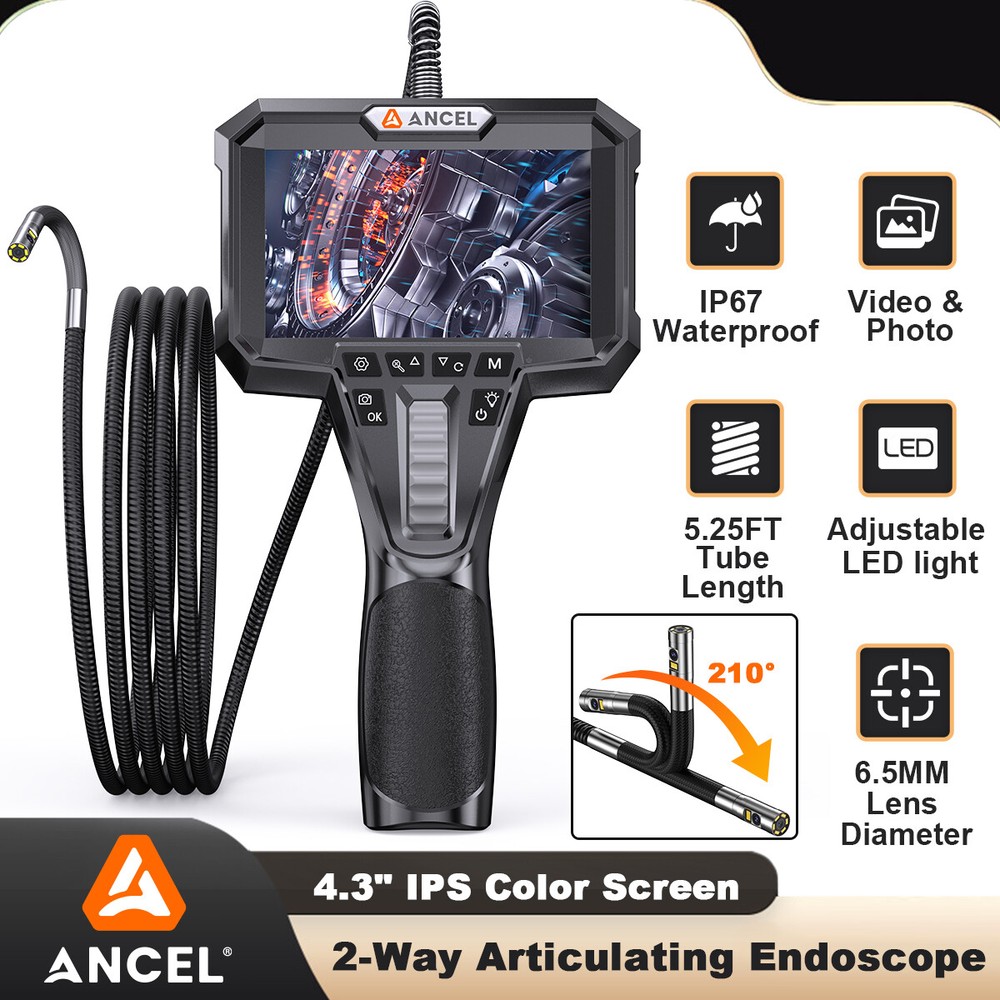 4.5" Endoscope Camera Industrial Inspection Articulating Borescope 6.5mm 2-Lens