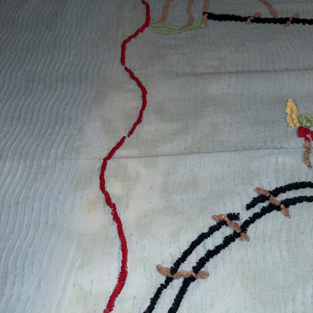 RARE chenille Train Bedspread 72x98