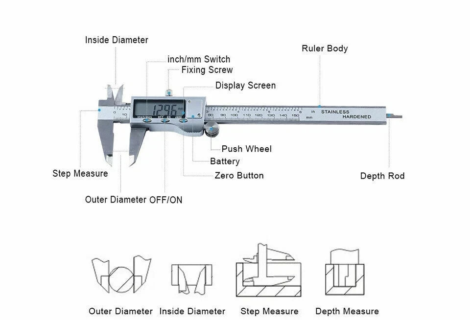 Digital Caliper Micrometer LCD Gauge Vernier Electronic Measuring Tool 6" 150mm