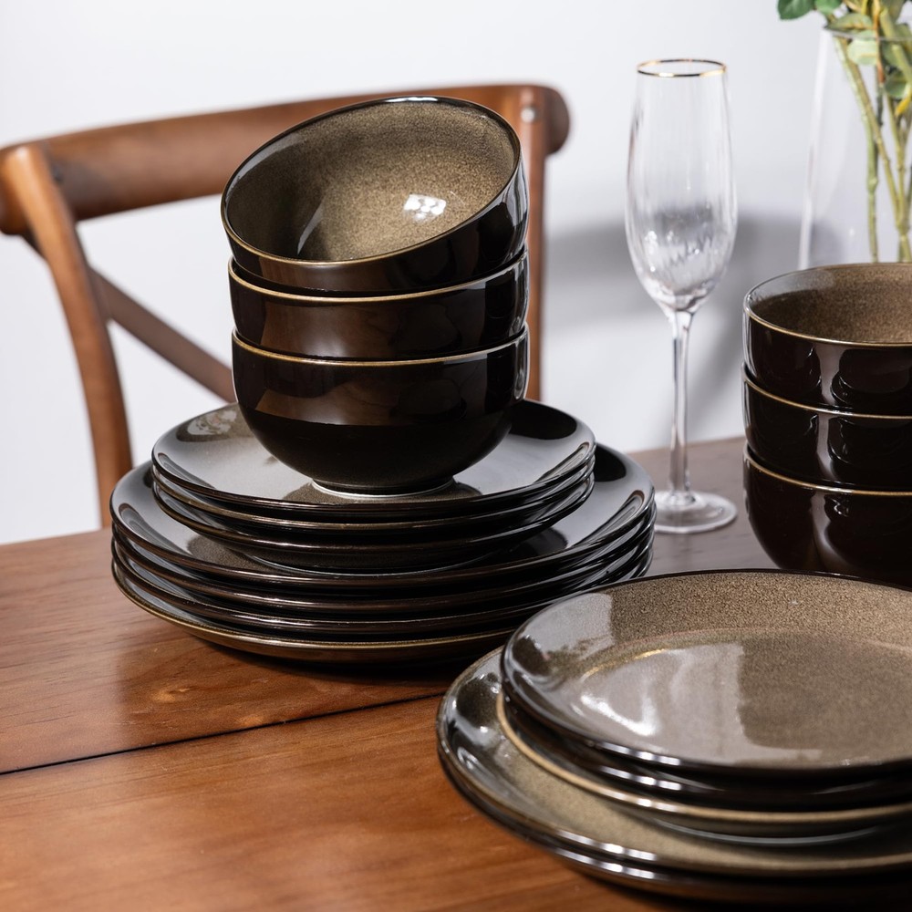 Ceramic Dinnerware Sets for 6,Stoneware Plates and Bowls Sets,Handmade Reacti...