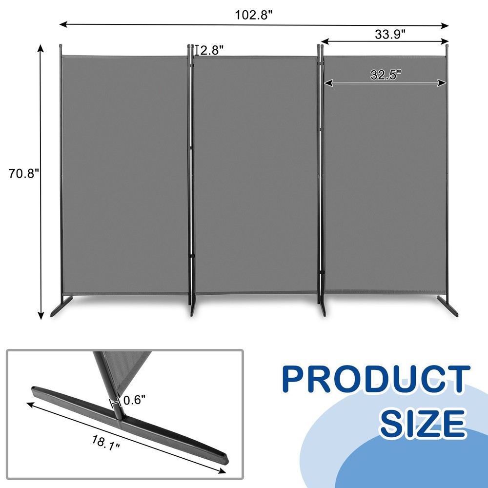 6FT Grey Trifold Polyester Cloth Plastic Foot Carbon Steel Frame Foldable Screen