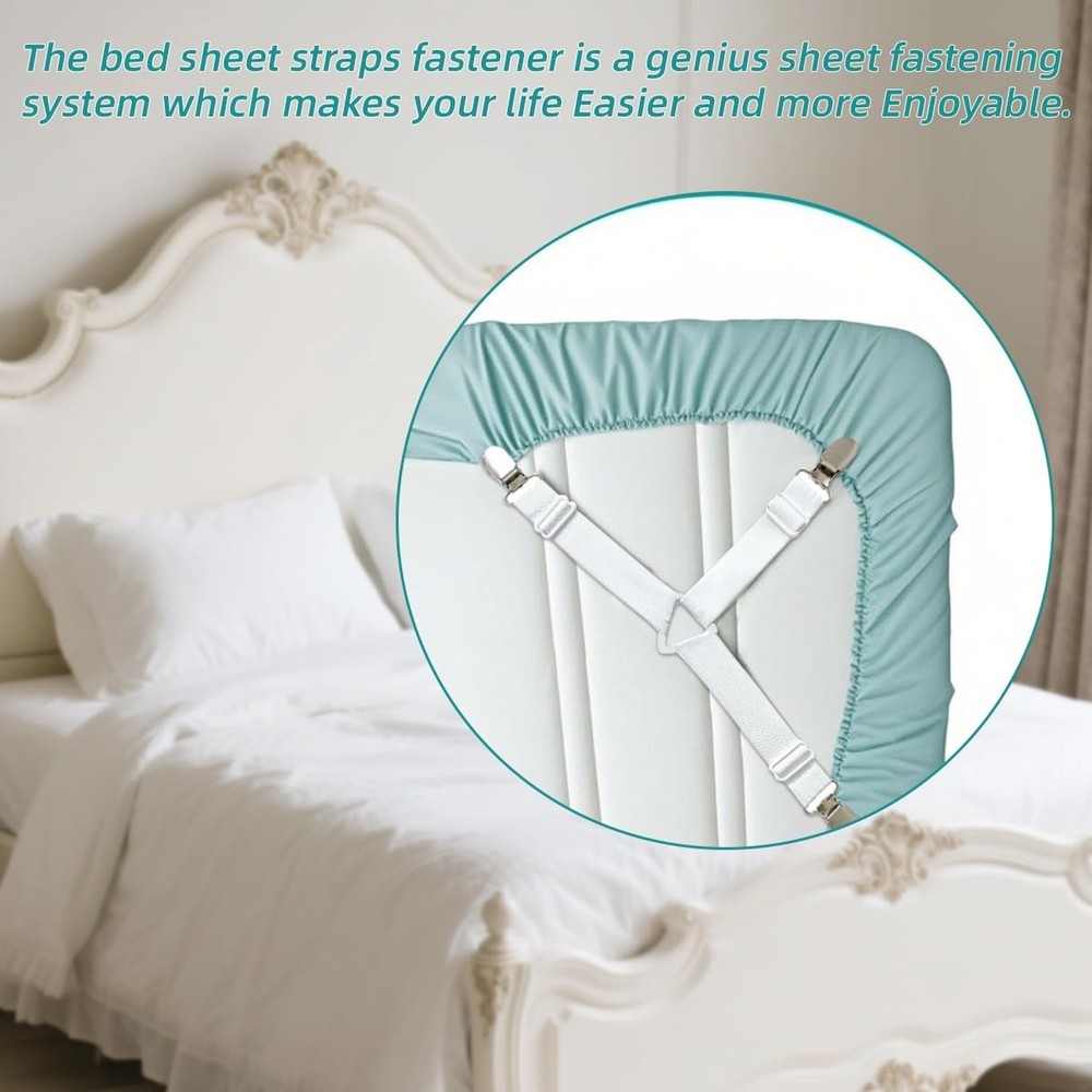 Bed Sheet Retainer Straps,Elasticated Adjustable Mattress Fitted Sheet Clips,...