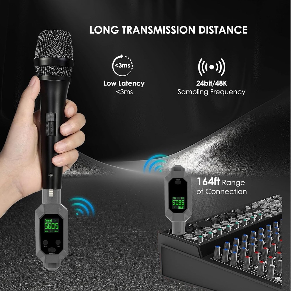 Wireless XLR Transmitter & Receiver: UHF Wireless Microphone System for 8-Hours