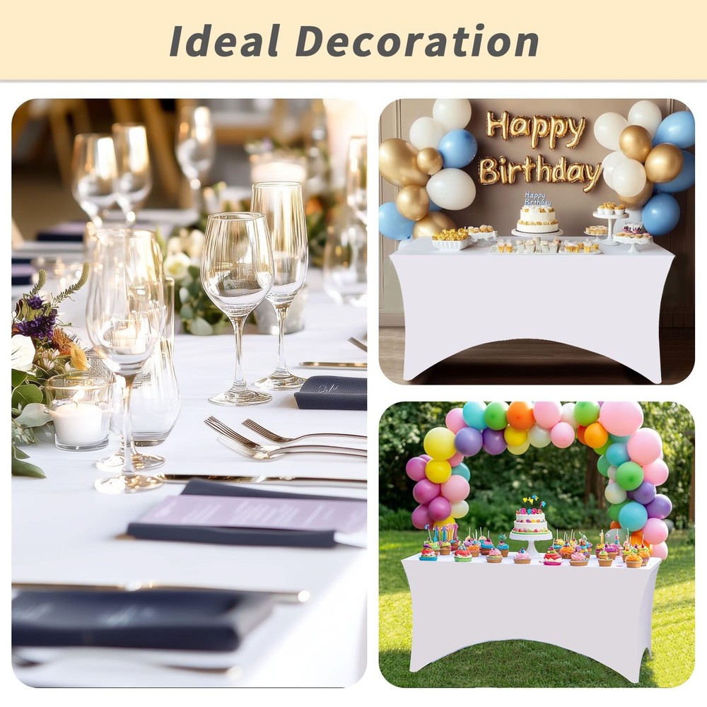12 Pack White Spandex Rectangular Table Covers, 72"L x 30"W x 30"H, Wedding, ...