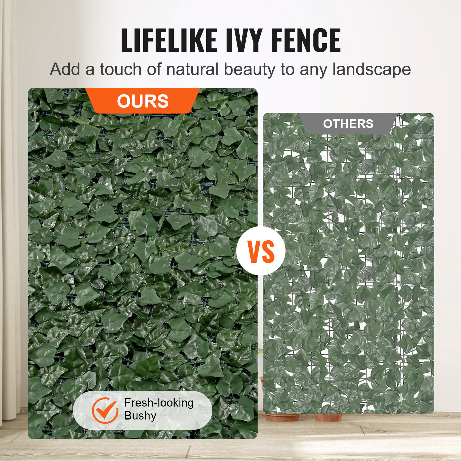 VEVOR 39x198" Artificial Faux Ivy Leaf Privacy Fence Screen w/Mesh Cloth Backing