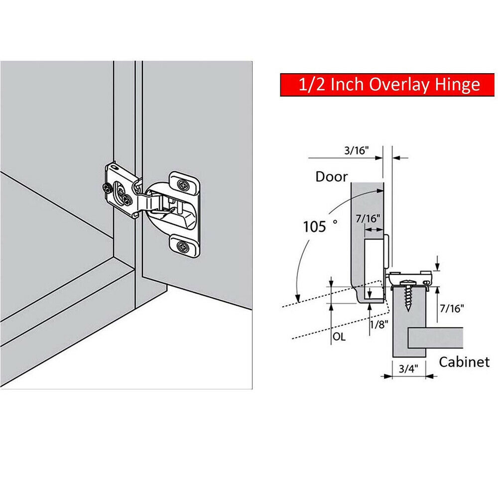 5 Pack 1/2" Overlay Soft Close Face Frame 105° Compact Cabinet Hinge Handware US