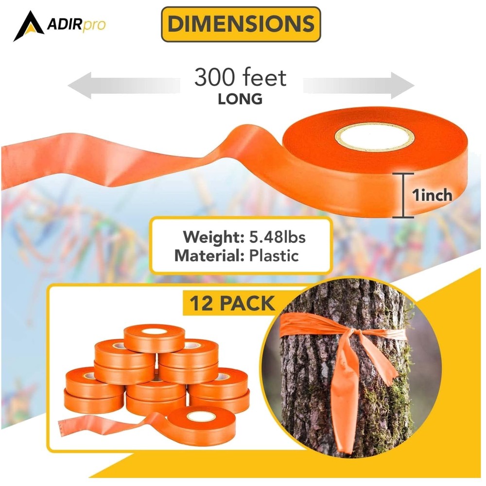 Neon Flagging Tape 12-Pack - Fluorescent Orange