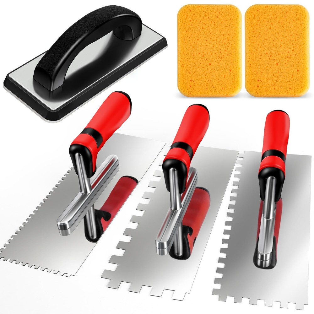 AuntyFey 6Pcs Tile Tools Set, Tile Trowel Concrete Tool, Notched Trowel, Grou...