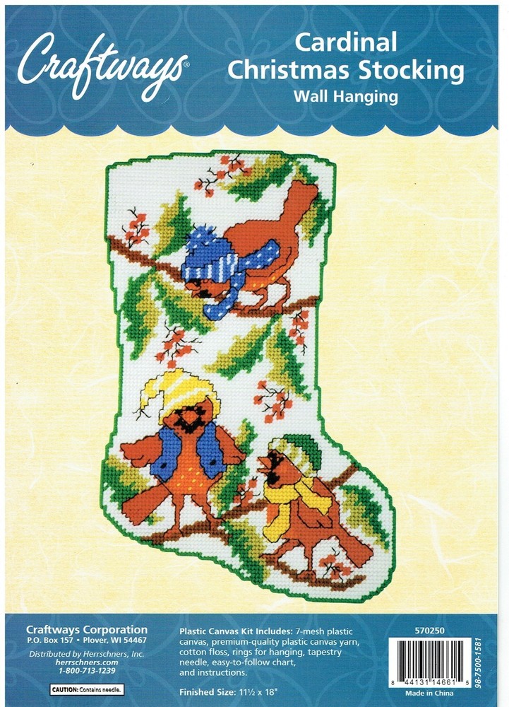 CARDINAL CHRISTMAS STOCKING Wall Hanging  plastic canvas  PATTERN (#TF0118)