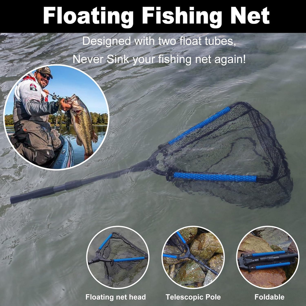 Fishing Net Fish Floating Landing Net, Kayak Nets with Fixed Foldable Telescopic