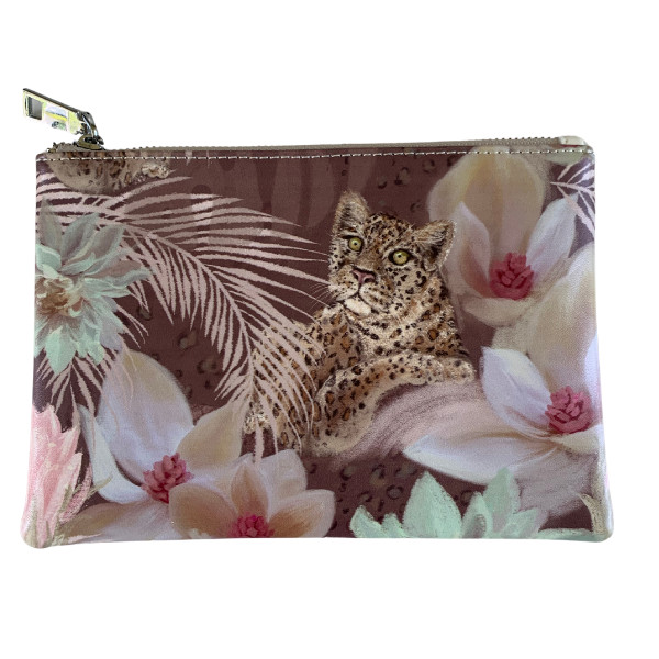 Leopard and Lotus Print Zipper Pouch | New