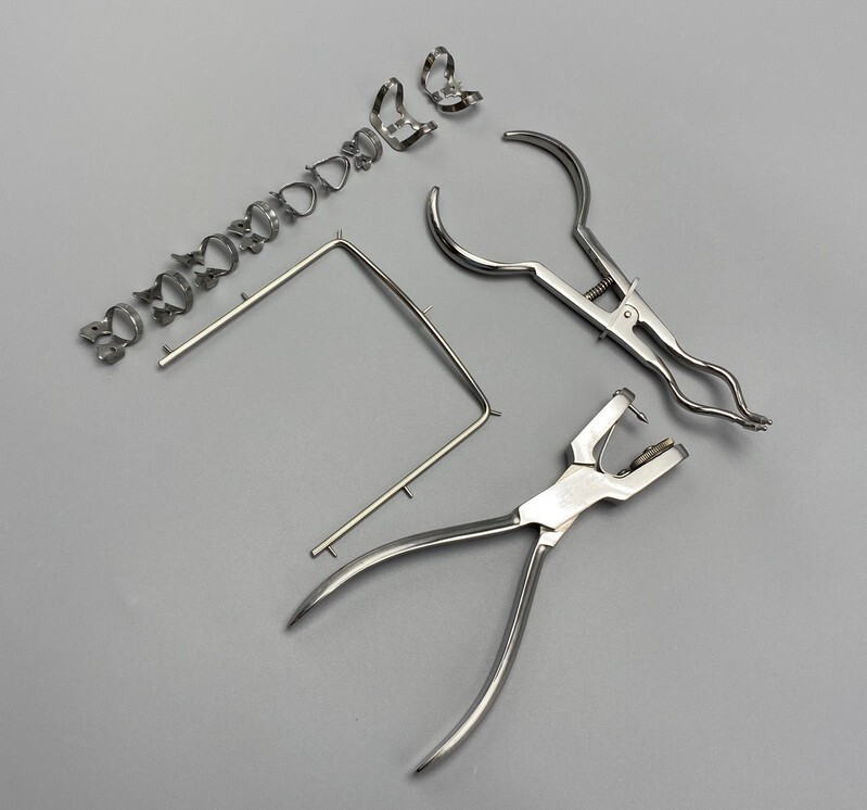 Rubber Dam Starter Set Kit with Frame Punch Clamps Dental Instruments Dam Sheets