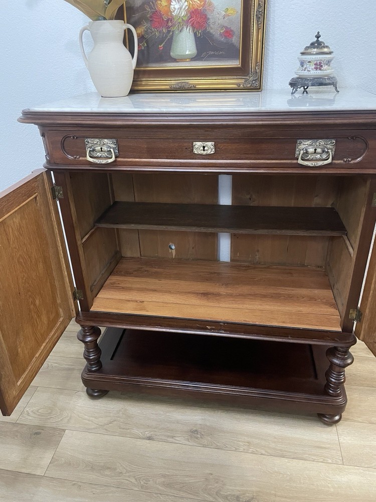 Antique Early 1900s Austrian Marble Top Sideboard Buffet