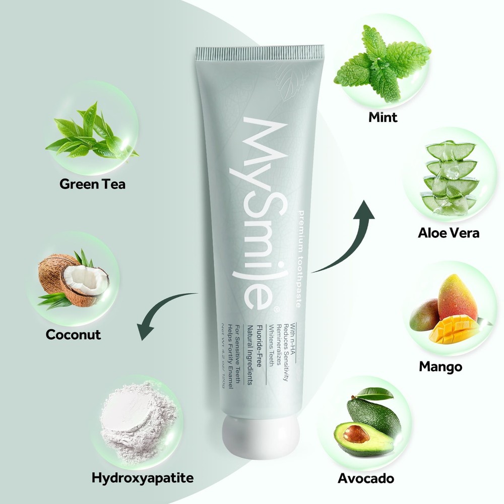 MySmile Nano Hydroxyapatite Toothpaste Fluoride Free Sensitive Relief Mint 4.2oz