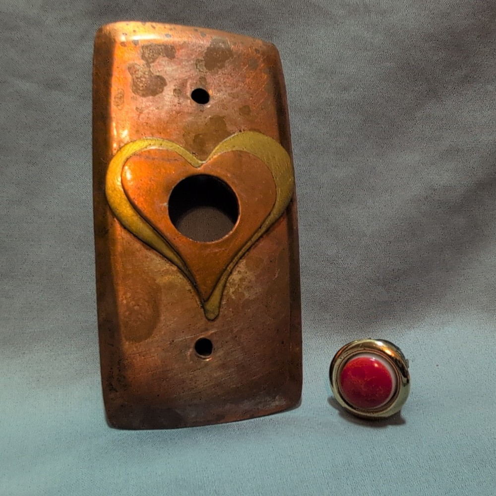 Copper & Brass Heart Handcrafted Door Bell W/ Bakelite Push Button
