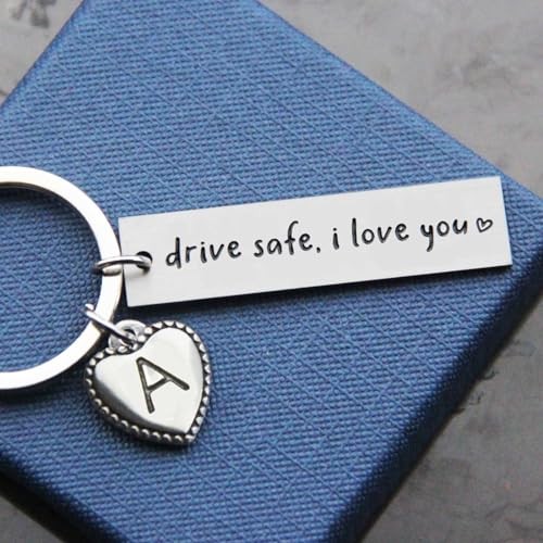 Personalized Initial Key Chain Gift, Drive Safe I Love You, Initial a