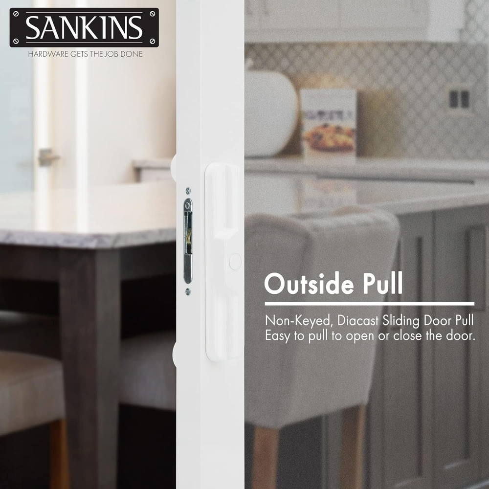 Sliding Patio Door Handle Pull Set, White Diecast Non-Keyed Gate Handle Set for