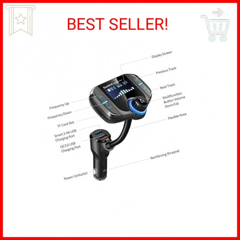 Sumind BT70B 1.7 Inch 2.4 GHZ Bluetooth FM Transmitter - Black, New in Box.