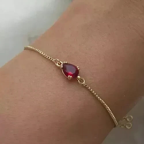 14K Yellow Gold Plated Bolo Wedding Bracelet 2Ct Pear Cut Lab Created Red Ruby