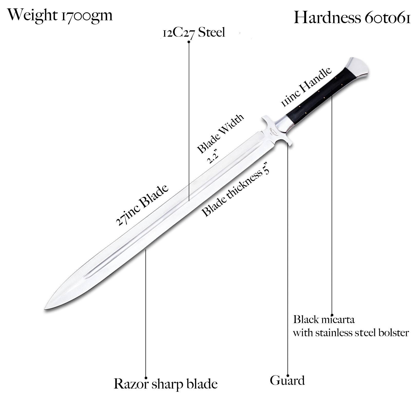 Custom Handmade Full Tang Steel Sword With Scabbard- Battle Ready Sword
