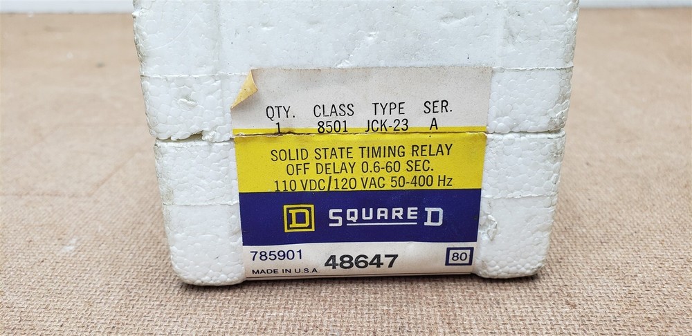Square D 8501-JCK-23 Ser A Solid State Timing Relay Off Delay 0.6-60 Sec New OS