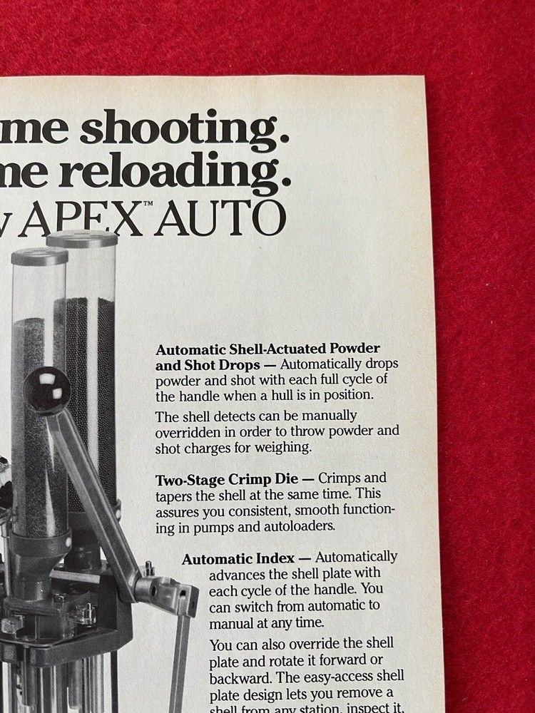 Vintage 1993 Hornady Apex Auto shell reloader Print Ad