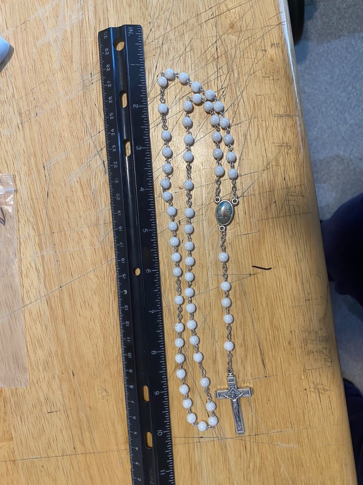 Vintage Round White Milk Glass Bead Catholic Rosary