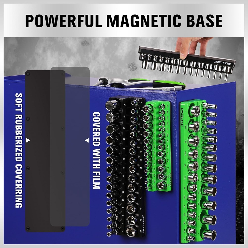 Magnetic Socket Organizer Set, Metric & SAE Socket Holder Set Includes 1/4"