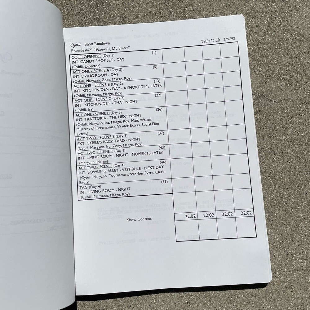 CYBILL 1998 TV Series Production Used Table Draft Script + Final Draft Revisions