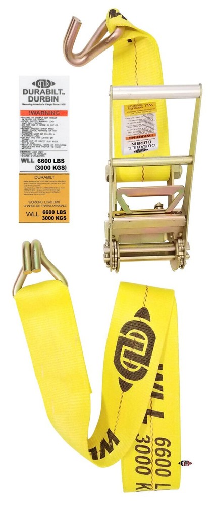 Durabilt 4" x 30' Ratchet Strap with Wire Hooks - 6600 lbs WLL