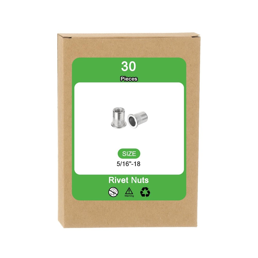 30Pcs Rivet Nuts Flat Head, 5/16 304 Stainless Steel Thread