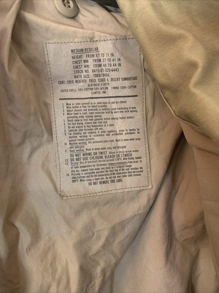 Military Cold Weather Class 4 Desert Camo Field Jacket Coat Size Medium Regular