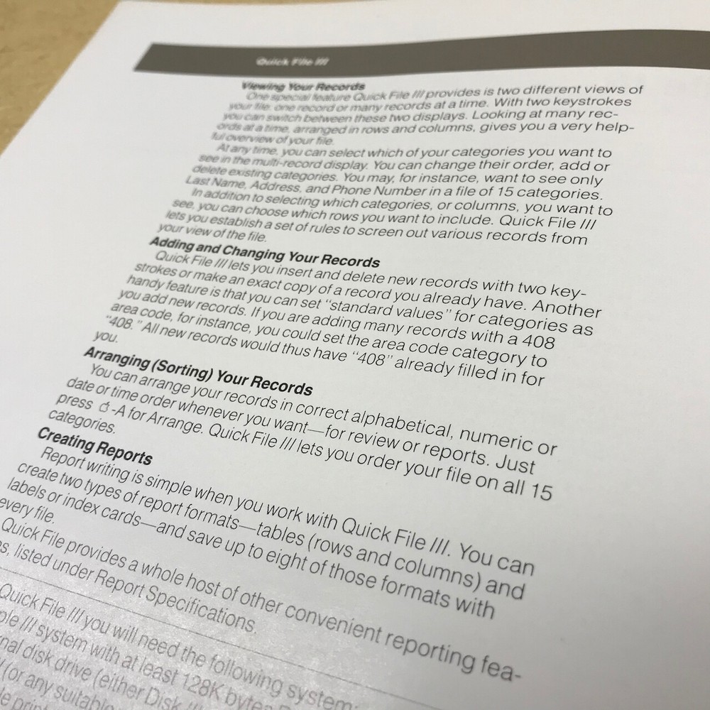 RARE Find FLYER Apple Computer "Apple III Quick File" 1982