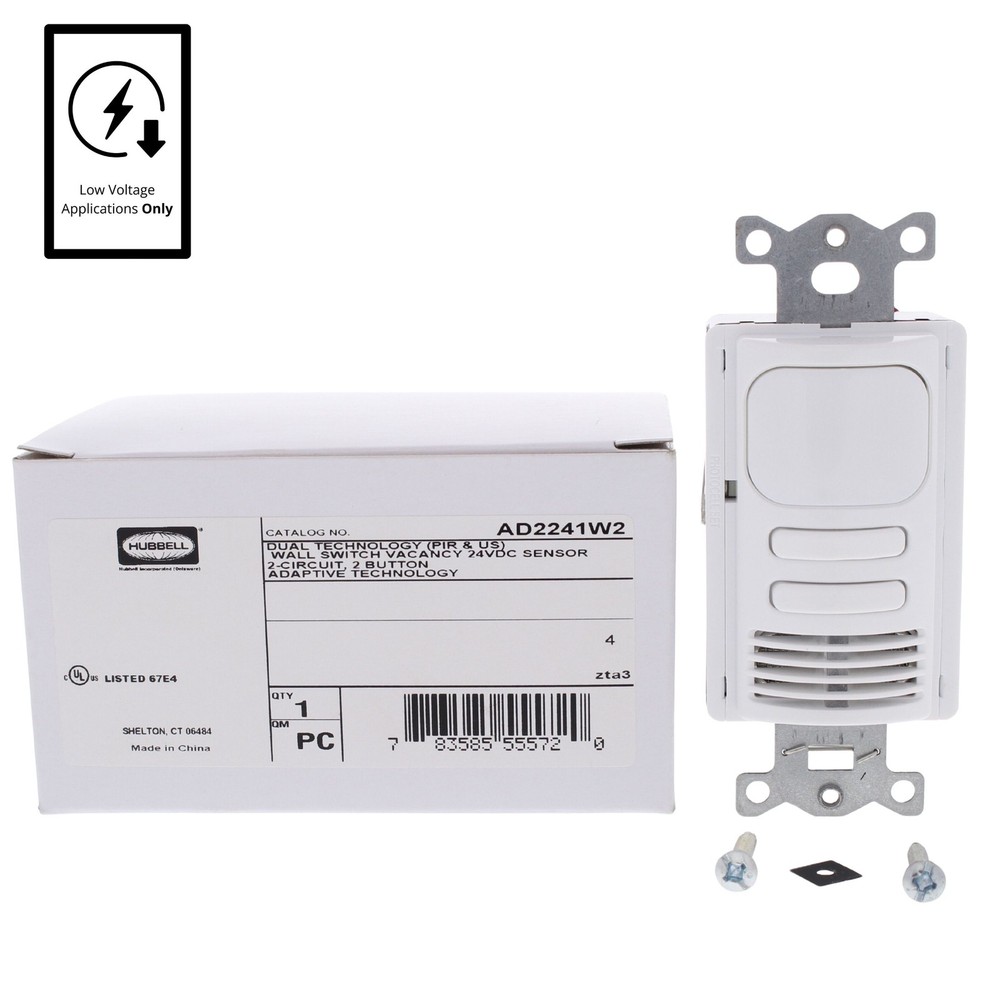 Hubbell AD2241W2 White Vacancy Sensor Switch Low Voltage PIR/US 2-Circuit 24VDC