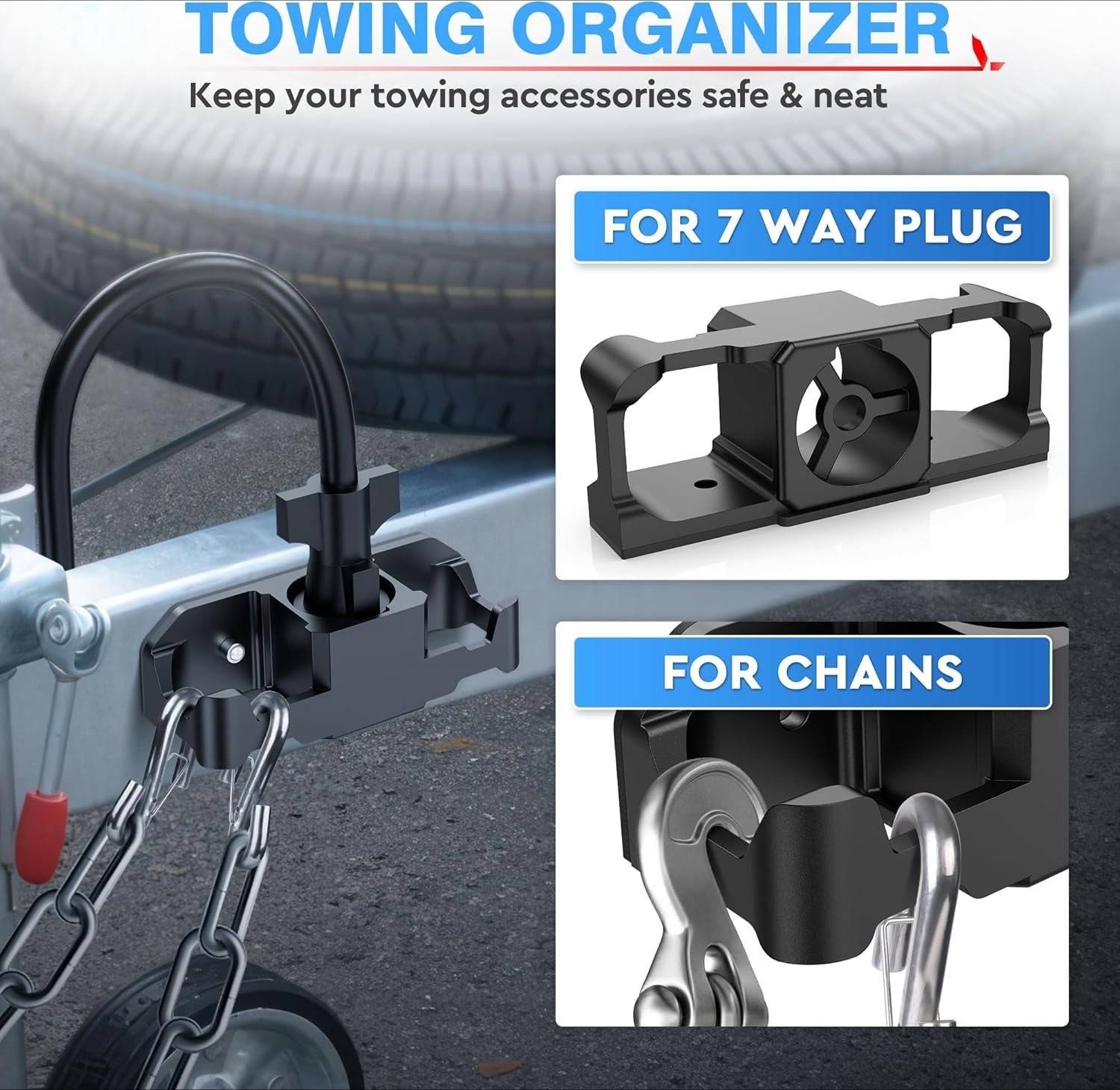 Trailer Tow Organizer 7-Pin Plug Side Hook Chain Fastener