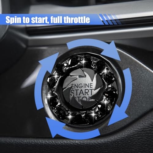 Bling Crystal Car Push Start Button Cover, Shiny Rhinestone Auto Engine Black