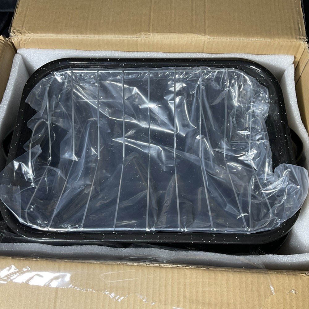 QPMR Roasting Pan with Rack, 21” Rectangular Granite Roaster Pan, 25lb Capacity