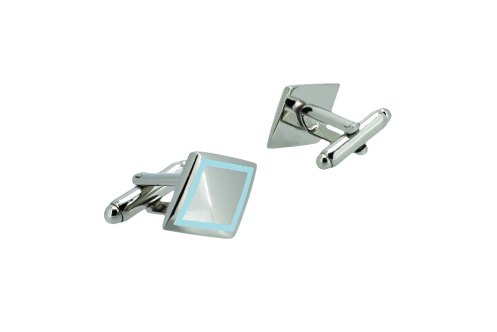 Single Border Diamond Shape Cufflinks-Available in Sky Blue, Red & Pink