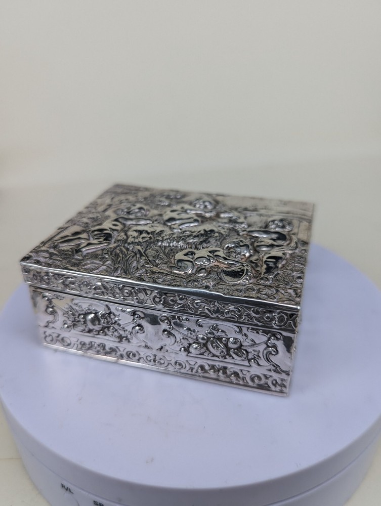 1901 Berthold muller solid silver box with cherubic scene & goats