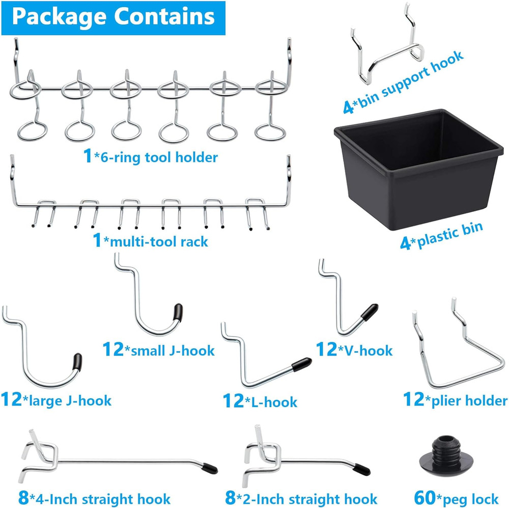 Pegboard Hooks, Peg Board Accesories, for Organizing Various Tools, 146 Pieces,