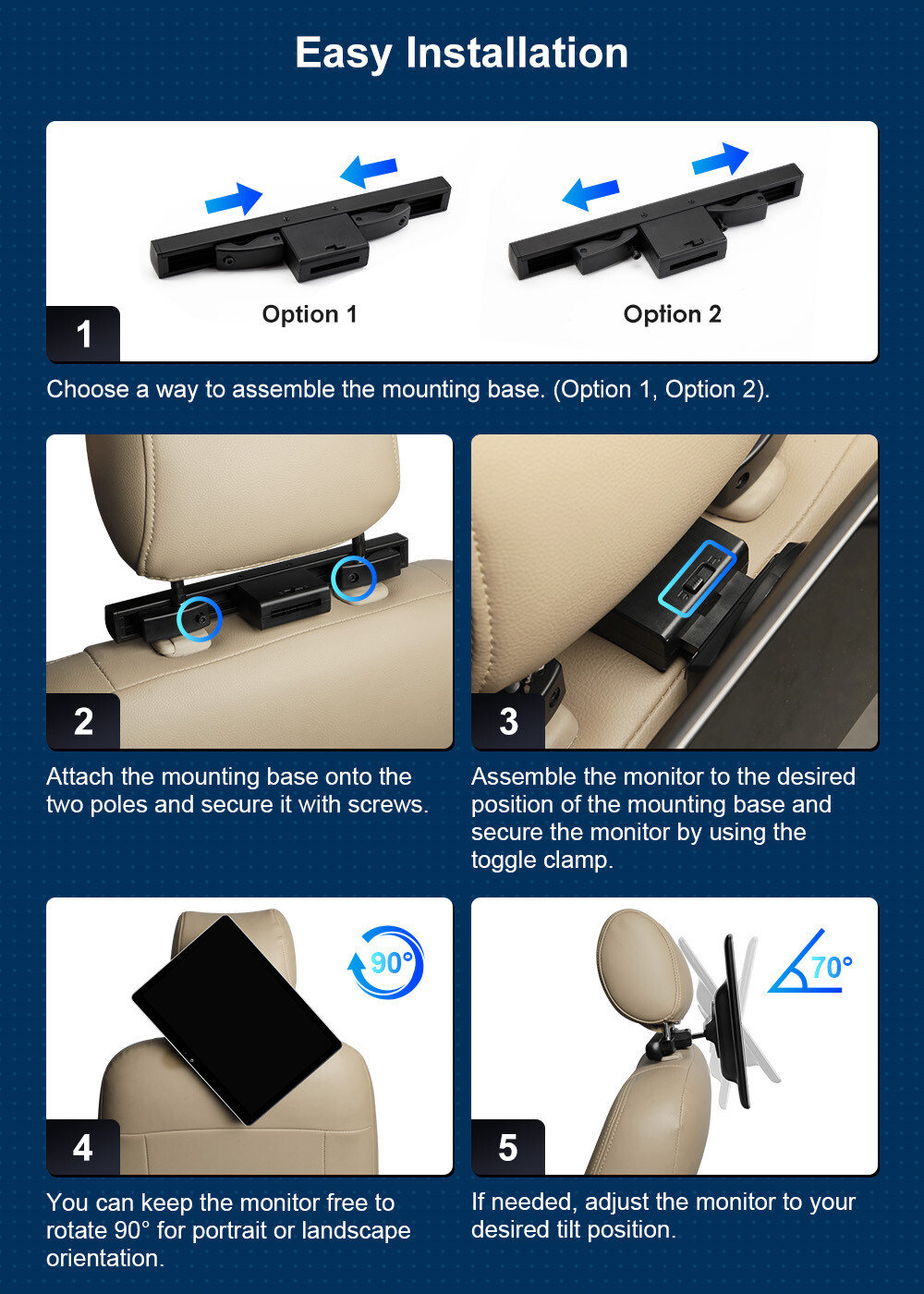 14" Android 64GB QHD Screen Car TV Backseat Headrest Monitor 4K WiFi +Headphones
