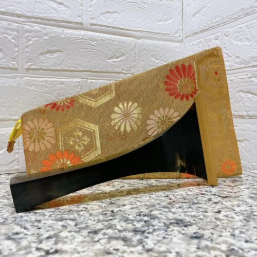 Shamisen plectrum, tortoise shell, buffalo stand