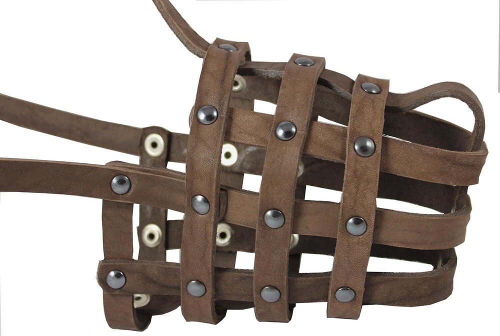 Genuine Leather Mesh Basket Secure Muzzle #143, German Shepherd, Labrador, Husky