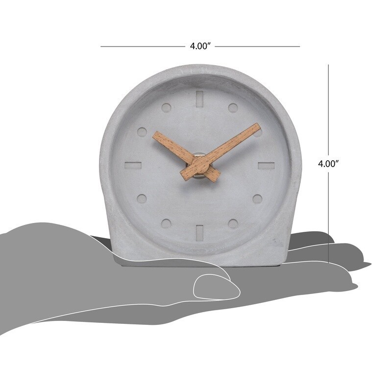 Quartz Battery Tabletop Clock Cement Open Faced Dial Analog Indoor Decor 4 Inch