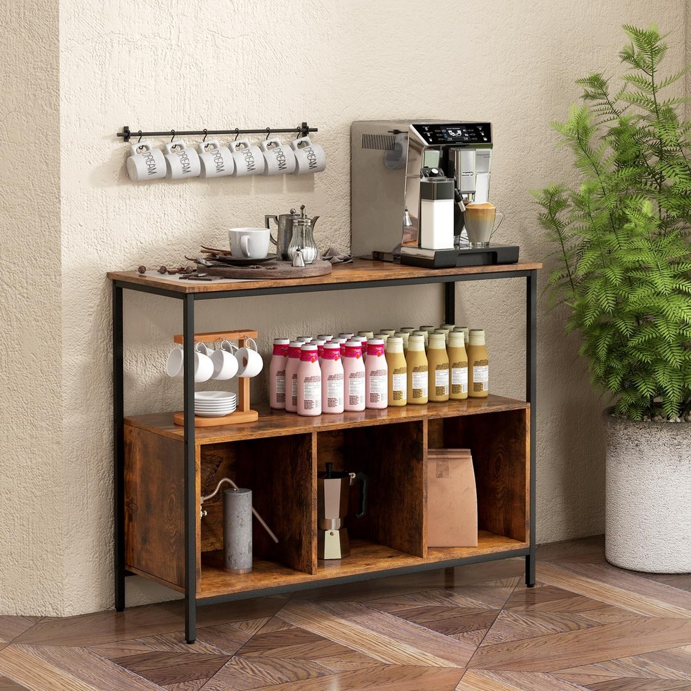 IFANNY Rustic Brown Buffet Cabinet Sideboard w/ Open Shelf & 3 Cubbies